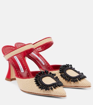 Atika 90 embellished raffia mules | Manolo Blahnik