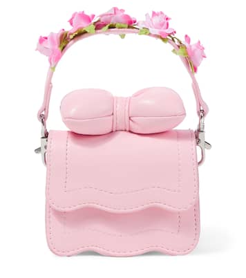 Bow-detail floral faux leather shoulder bag | Monnalisa