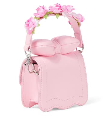 Bow-detail floral faux leather shoulder bag | Monnalisa