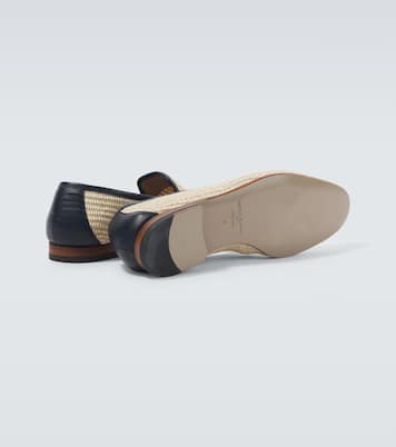 Mario leather-trimmed raffia-effect loafers | Manolo Blahnik