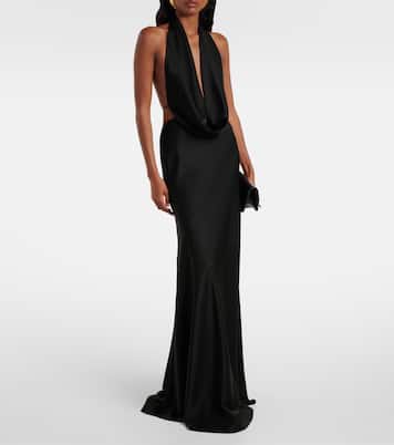 Halterneck open-back satin crêpe gown | Alex Perry