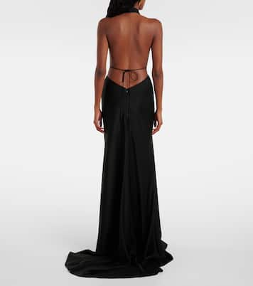 Halterneck open-back satin crêpe gown | Alex Perry