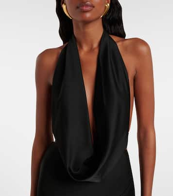 Halterneck open-back satin crêpe gown | Alex Perry