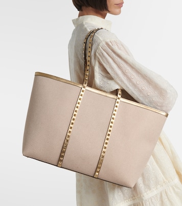Tote Bag Rockstud Large aus Leder und Canvas | Valentino Garavani