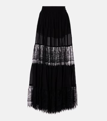 Lace-trimmed tiered silk maxi skirt | Chloé
