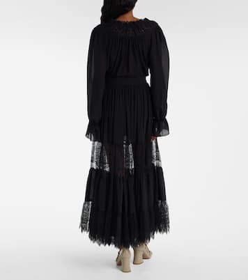 Lace-trimmed tiered silk maxi skirt | Chloé
