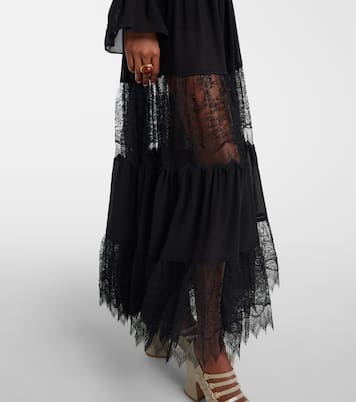 Lace-trimmed tiered silk maxi skirt | Chloé