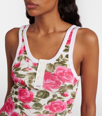 Top in misto cotone a coste con stampa floreale | Chloé