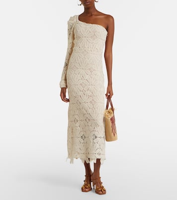 One-shoulder floral crochet cotton midi dress  | Farm Rio
