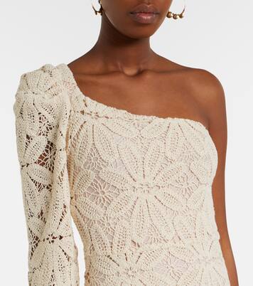 One-shoulder floral crochet cotton midi dress  | Farm Rio