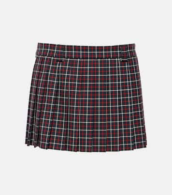 Checked pleated virgin wool miniskirt | Miu Miu