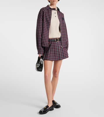 Checked pleated virgin wool miniskirt | Miu Miu