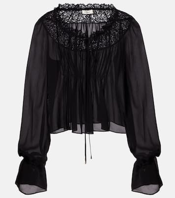 Gathered lace-trimmed silk georgette blouse | Chloé