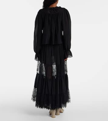 Gathered lace-trimmed silk georgette blouse | Chloé