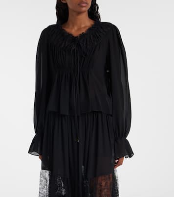 Gathered lace-trimmed silk georgette blouse | Chloé