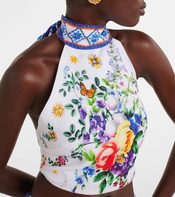 Embellished halterneck linen top | Camilla