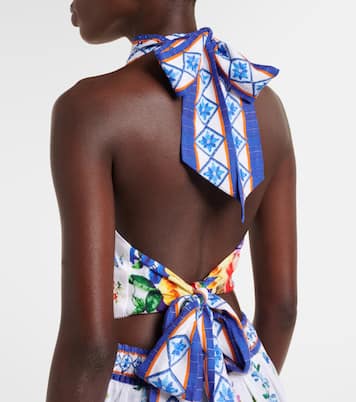 Embellished halterneck linen top | Camilla