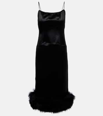 Verziertes Slipdress aus Satin mit Shearling | Jacques Wei