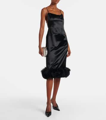 Verziertes Slipdress aus Satin mit Shearling | Jacques Wei