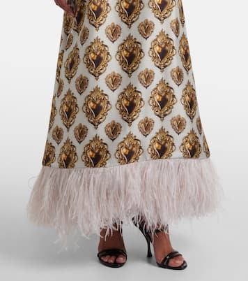 Bedrucktes Maxikleid aus Seide mit Federn | Dolce&Gabbana