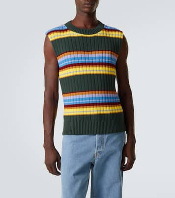 스트라이프 코튼 울 스웨터 베스트 | Dries Van Noten