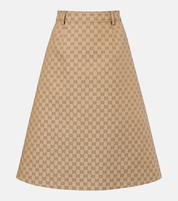 Falda midi de lona GG | Gucci