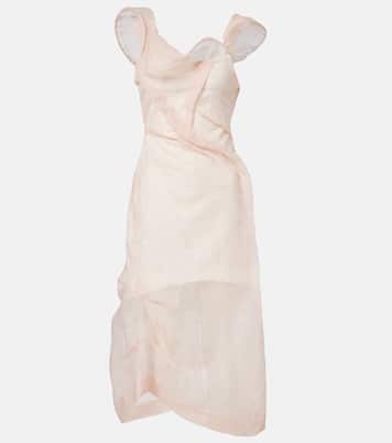Asymmetric ruched organza midi dress | Victoria Beckham