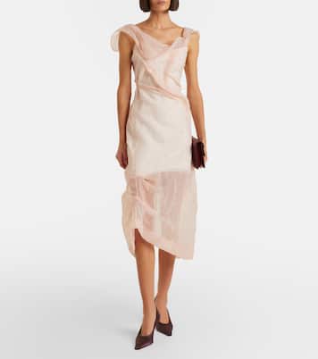 Asymmetric ruched organza midi dress | Victoria Beckham