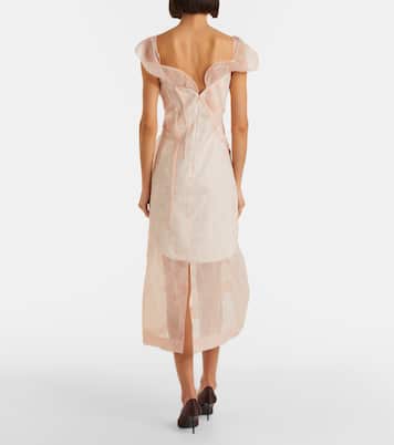 Asymmetric ruched organza midi dress | Victoria Beckham