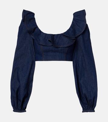 Aster ruffled denim crop top | Zimmermann