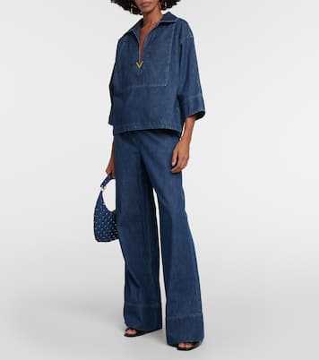 High-Rise Wide-Leg Jeans aus Chambray | Valentino