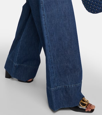 High-Rise Wide-Leg Jeans aus Chambray | Valentino