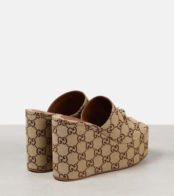 Horsebit GG Canvas wedge mules | Gucci