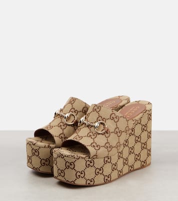 Horsebit GG Canvas wedge mules | Gucci