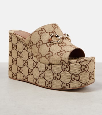 Horsebit GG Canvas wedge mules | Gucci
