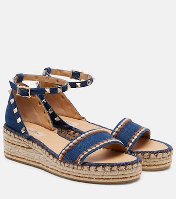 Sandali espadrillas Rockstud Double in denim | Valentino Garavani