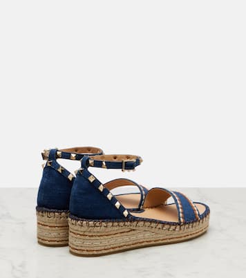Sandali espadrillas Rockstud Double in denim | Valentino Garavani