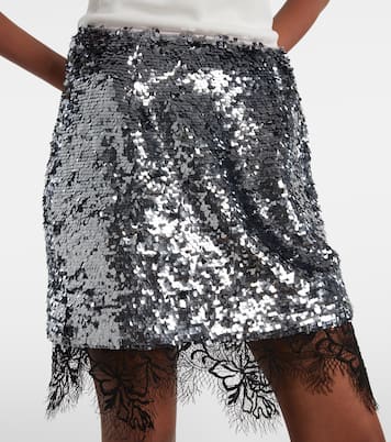 Lace-trimmed sequined miniskirt | Jacques Wei