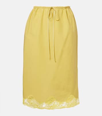 Lace-trimmed cotton and silk midi skirt | Saint Laurent