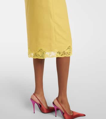 Lace-trimmed cotton and silk midi skirt | Saint Laurent