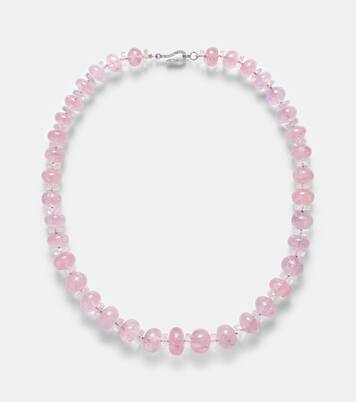 Beaded necklace with morganite, white topaz, and diamonds | Ileana Makri