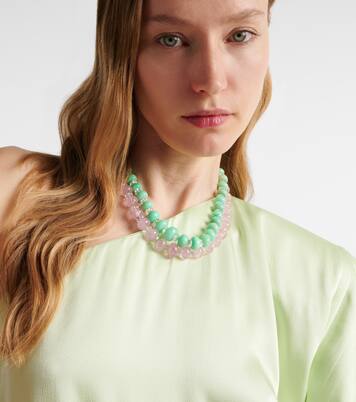 Beaded necklace with morganite, white topaz, and diamonds | Ileana Makri