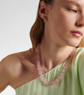 Beaded necklace with morganite, white topaz, and diamonds | Ileana Makri