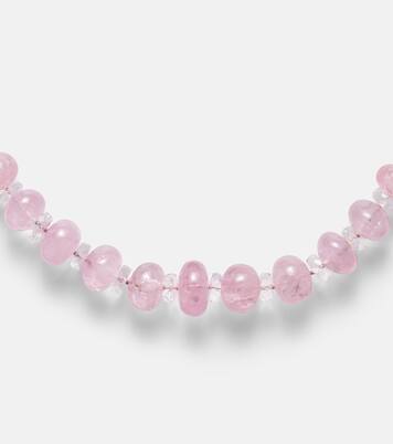 Beaded necklace with morganite, white topaz, and diamonds | Ileana Makri