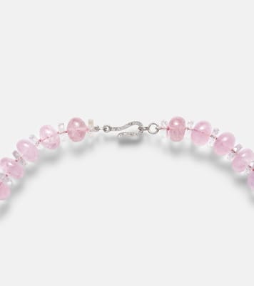 Beaded necklace with morganite, white topaz, and diamonds | Ileana Makri