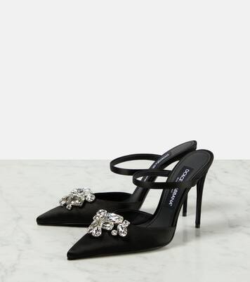 Crystal-embellished satin mules | Dolce&Gabbana