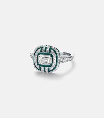 Art Deco 18kt white gold and enamel ring with diamonds | Kamyen