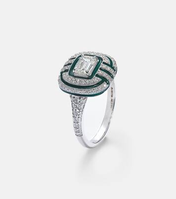 Art Deco 18kt white gold and enamel ring with diamonds | Kamyen