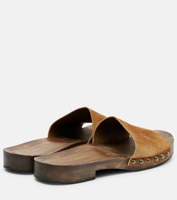 Logo faded suede mules | Miu Miu