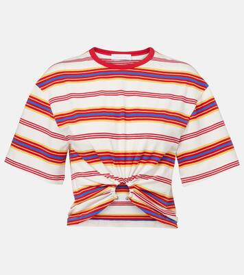 Gathered striped cotton-blend T-shirt | Rabanne